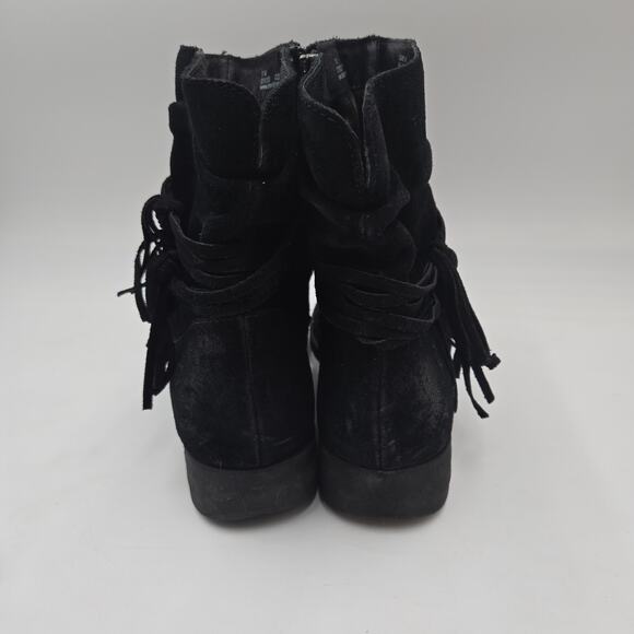 Born Women's Size 11 M Cross Black Leather Fringe Side Zip Ankle Boots Boho - Picture 4 of 7